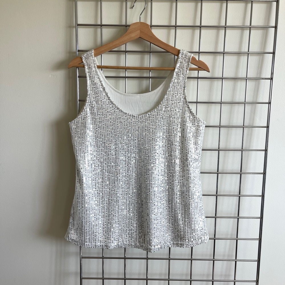 Sequin Embellished White Tank Top